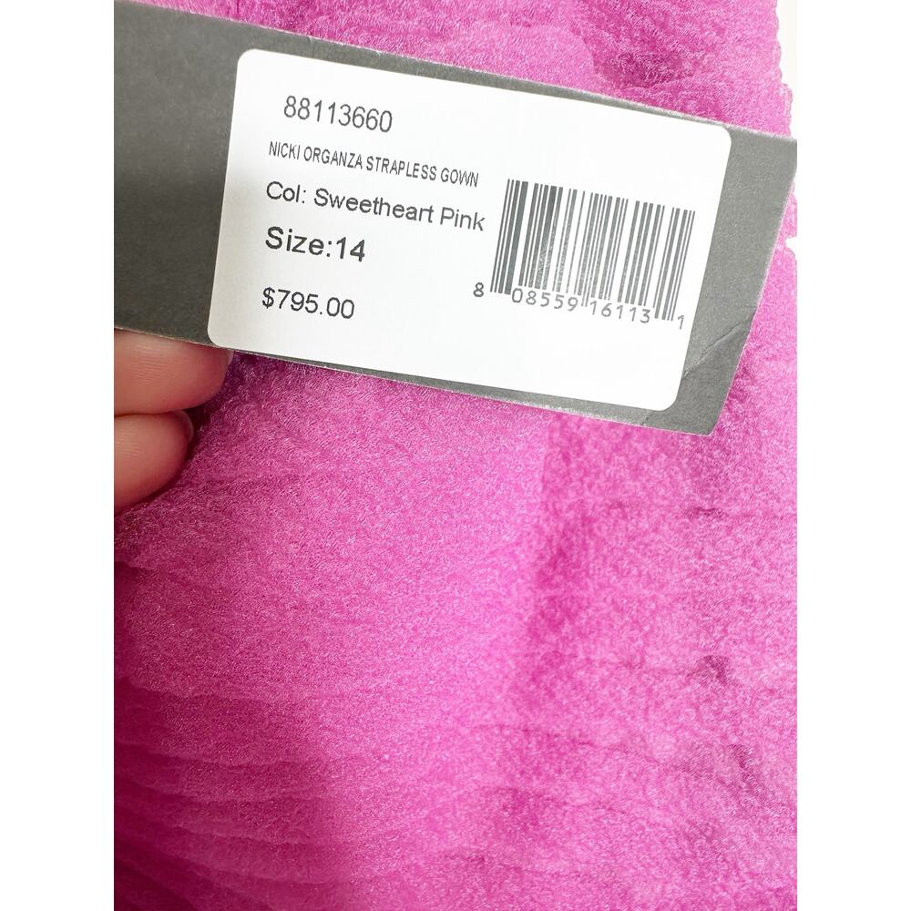 Theia Nicki Organza Strapless A Line Ruffle Gown Sweetheart Pink 14 NEW $745 - Picture 8 of 14